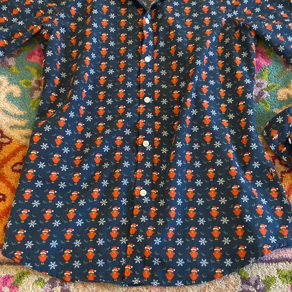 Turkey Santa thanksgiving Christmas Holiday button up - Picture 3 of 3